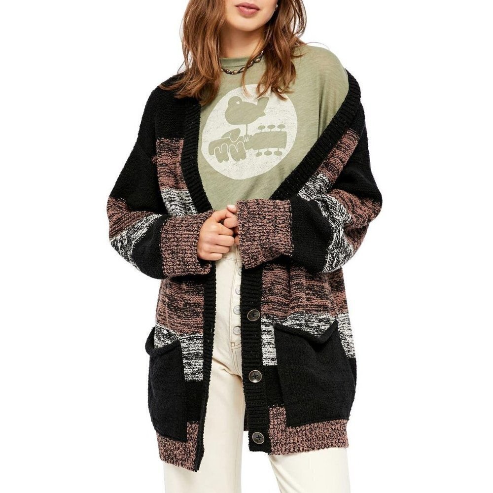 New Free People Southport Beach Cardigan Knit Sweater Striped Womens NWT